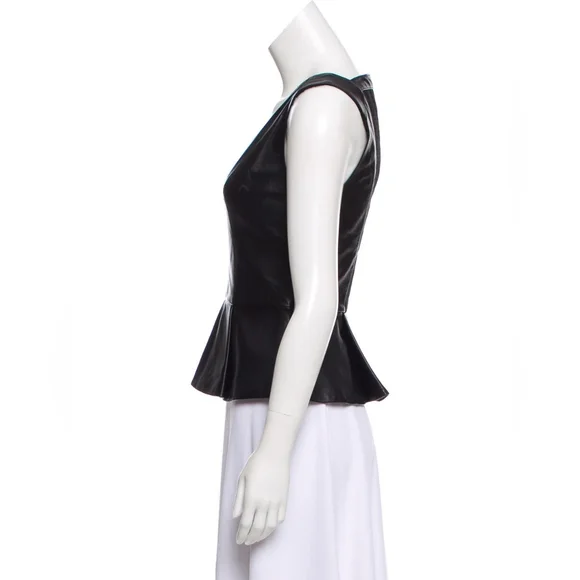 Robert Rodriguez Black V-Neck Leather Sleeveless Peplum Top Mesh Back Size 8 - Picture 6 of 9